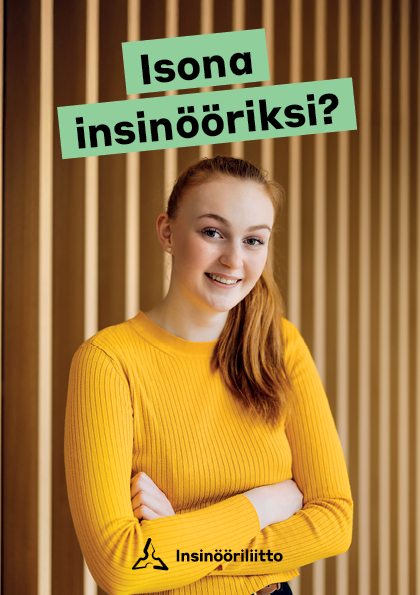 Isona insinööriksi esitteen kansi. Henkilö lähikuvassa paneeliseinän edessä